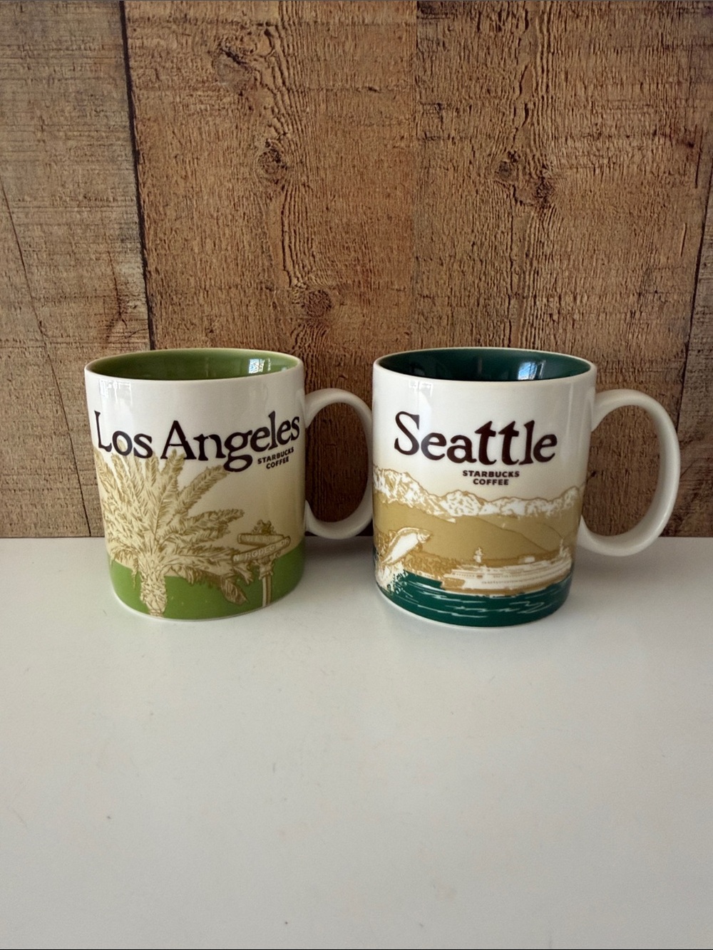 Starbucks Los Angeles & Seattle City Mugs - Green and Teal Accents